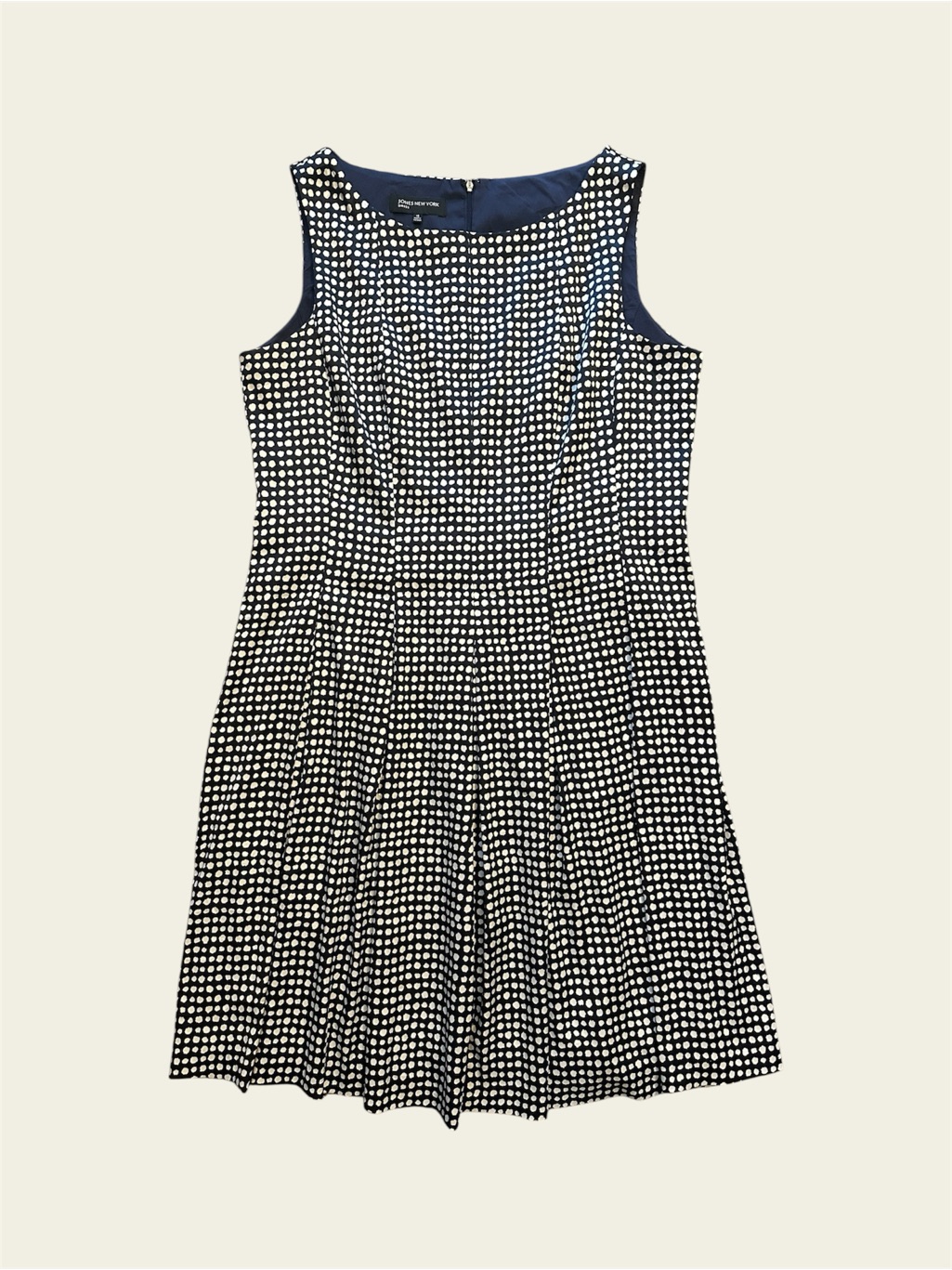 Jones New York Navy And White Polka Dot Sleeveless Fit-And-Flare Dress